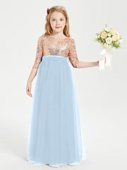 Glamorous Junior Bridesmaid Dresses Sequined Top Sky Blue