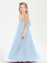 Glamorous Junior Bridesmaid Dresses Sequined Top Sky Blue