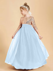 Glamorous Junior Bridesmaid Dresses Sequined Top Sky Blue