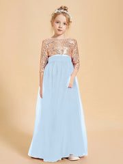 Glamorous Junior Bridesmaid Dresses Sequined Top Sky Blue