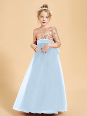 Glamorous Junior Bridesmaid Dresses Sequined Top Sky Blue