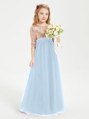 Glamorous Junior Bridesmaid Dresses Sequined Top Sky Blue