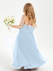 Glamorous Junior Bridesmaid Dresses Sequined Top Sky Blue