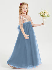Glamorous Junior Bridesmaid Dresses Sequined Top Slate Blue