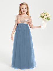 Glamorous Junior Bridesmaid Dresses Sequined Top Slate Blue