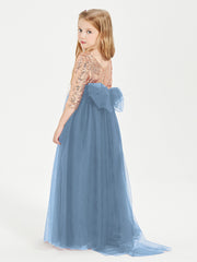 Glamorous Junior Bridesmaid Dresses Sequined Top Slate Blue