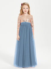 Glamorous Junior Bridesmaid Dresses Sequined Top Slate Blue