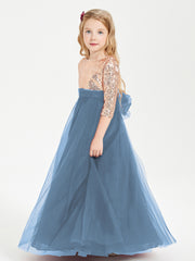 Glamorous Junior Bridesmaid Dresses Sequined Top Slate Blue