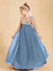 Glamorous Junior Bridesmaid Dresses Sequined Top Slate Blue