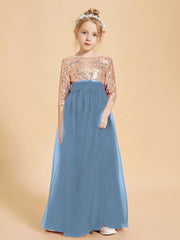 Glamorous Junior Bridesmaid Dresses Sequined Top Slate Blue
