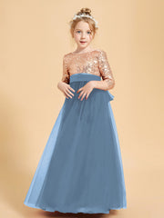 Glamorous Junior Bridesmaid Dresses Sequined Top Slate Blue