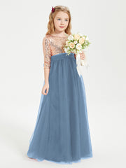 Glamorous Junior Bridesmaid Dresses Sequined Top Slate Blue