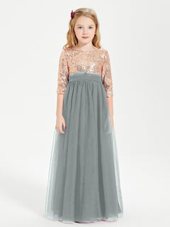 Glamorous Junior Bridesmaid Dresses Sequined Top Steel Grey