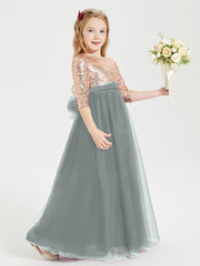 Glamorous Junior Bridesmaid Dresses Sequined Top Steel Grey