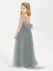 Glamorous Junior Bridesmaid Dresses Sequined Top Steel Grey