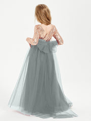 Glamorous Junior Bridesmaid Dresses Sequined Top Steel Grey