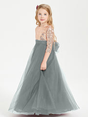 Glamorous Junior Bridesmaid Dresses Sequined Top Steel Grey