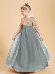 Glamorous Junior Bridesmaid Dresses Sequined Top Steel Grey