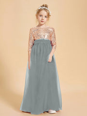 Glamorous Junior Bridesmaid Dresses Sequined Top Steel Grey
