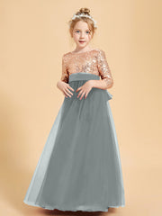 Glamorous Junior Bridesmaid Dresses Sequined Top Steel Grey