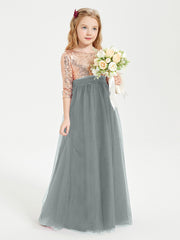 Glamorous Junior Bridesmaid Dresses Sequined Top Steel Grey