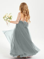 Glamorous Junior Bridesmaid Dresses Sequined Top Steel Grey