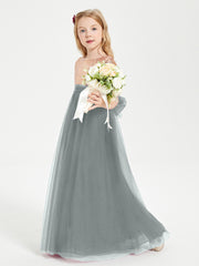Glamorous Junior Bridesmaid Dresses Sequined Top Steel Grey