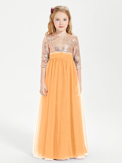 Glamorous Junior Bridesmaid Dresses Sequined Top Tangerine