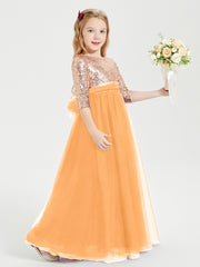 Glamorous Junior Bridesmaid Dresses Sequined Top Tangerine