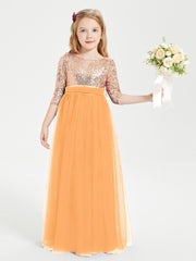 Glamorous Junior Bridesmaid Dresses Sequined Top Tangerine
