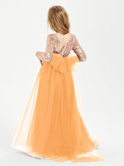 Glamorous Junior Bridesmaid Dresses Sequined Top Tangerine