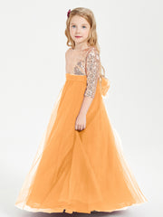 Glamorous Junior Bridesmaid Dresses Sequined Top Tangerine
