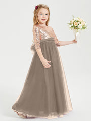 Glamorous Junior Bridesmaid Dresses Sequined Top Taupe