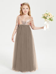 Glamorous Junior Bridesmaid Dresses Sequined Top Taupe