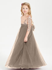 Glamorous Junior Bridesmaid Dresses Sequined Top Taupe