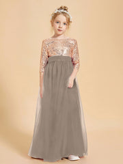 Glamorous Junior Bridesmaid Dresses Sequined Top Taupe