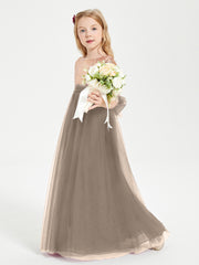 Glamorous Junior Bridesmaid Dresses Sequined Top Taupe