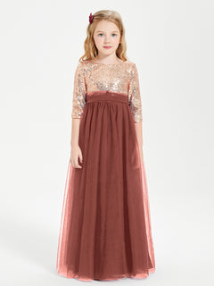 Glamorous Junior Bridesmaid Dresses Sequined Top Terracotta