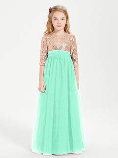 Glamorous Junior Bridesmaid Dresses Sequined Top Turquoise