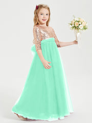 Glamorous Junior Bridesmaid Dresses Sequined Top Turquoise