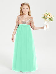 Glamorous Junior Bridesmaid Dresses Sequined Top Turquoise