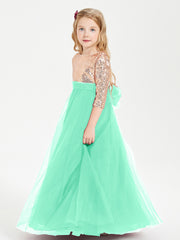 Glamorous Junior Bridesmaid Dresses Sequined Top Turquoise