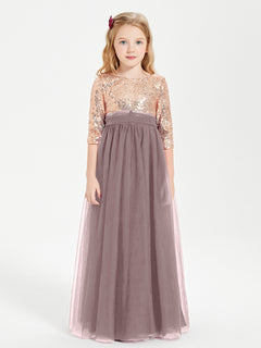 Glamorous Junior Bridesmaid Dresses Sequined Top Vintage Mauve