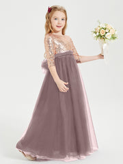 Glamorous Junior Bridesmaid Dresses Sequined Top Vintage Mauve