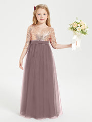 Glamorous Junior Bridesmaid Dresses Sequined Top Vintage Mauve