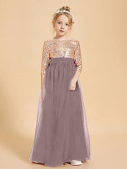 Glamorous Junior Bridesmaid Dresses Sequined Top Vintage Mauve