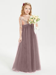 Glamorous Junior Bridesmaid Dresses Sequined Top Vintage Mauve