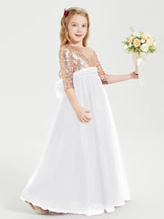 Glamorous Junior Bridesmaid Dresses Sequined Top White