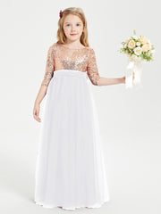 Glamorous Junior Bridesmaid Dresses Sequined Top White