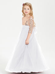 Glamorous Junior Bridesmaid Dresses Sequined Top White